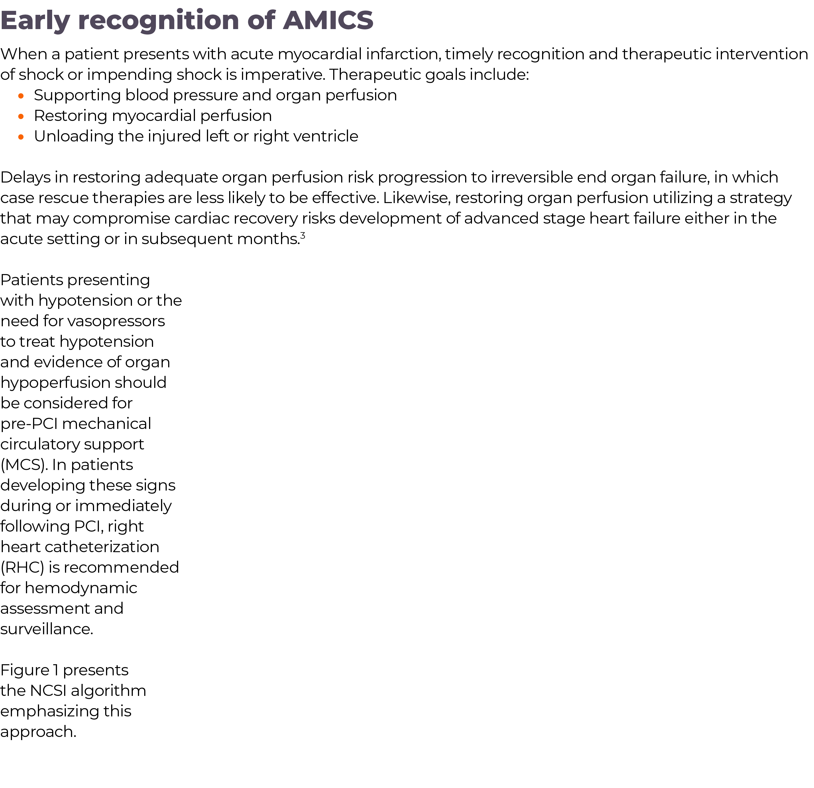 ,Early recognition of AMICS When a patient presents with acute myocardial infarction, timely recognition and therapeu   